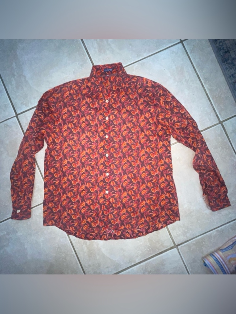 ROBERT GRAHAM EXCLUSIVE BUTTON DOWN SHIRT ORANGE FLORAL PAISLEY FLIP CUFF, Sz M